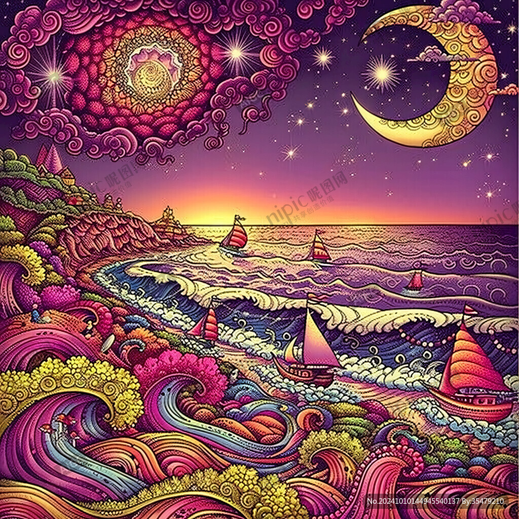 手绘紫色梦幻场景