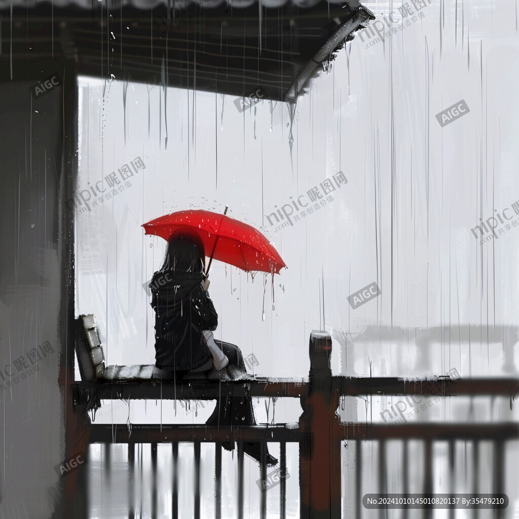 下雨天打伞的美女
