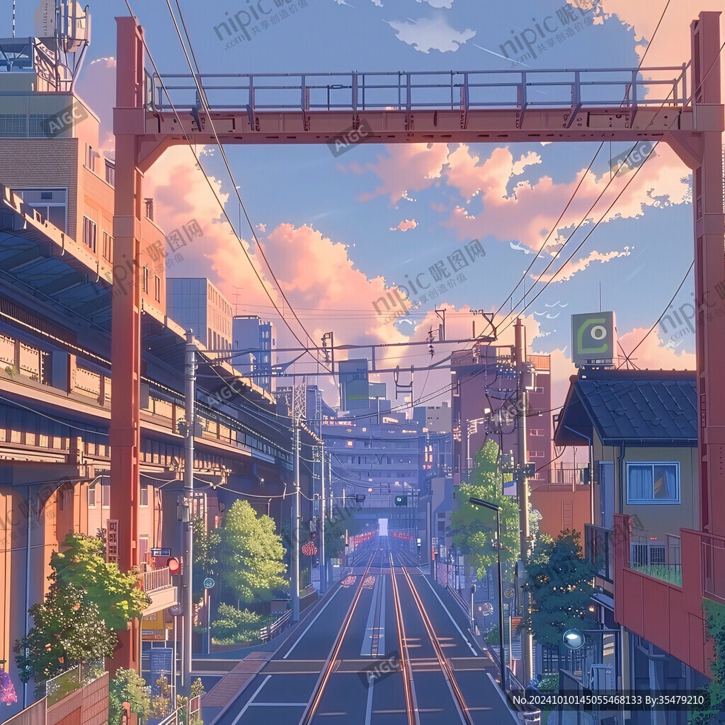 日落街道插画