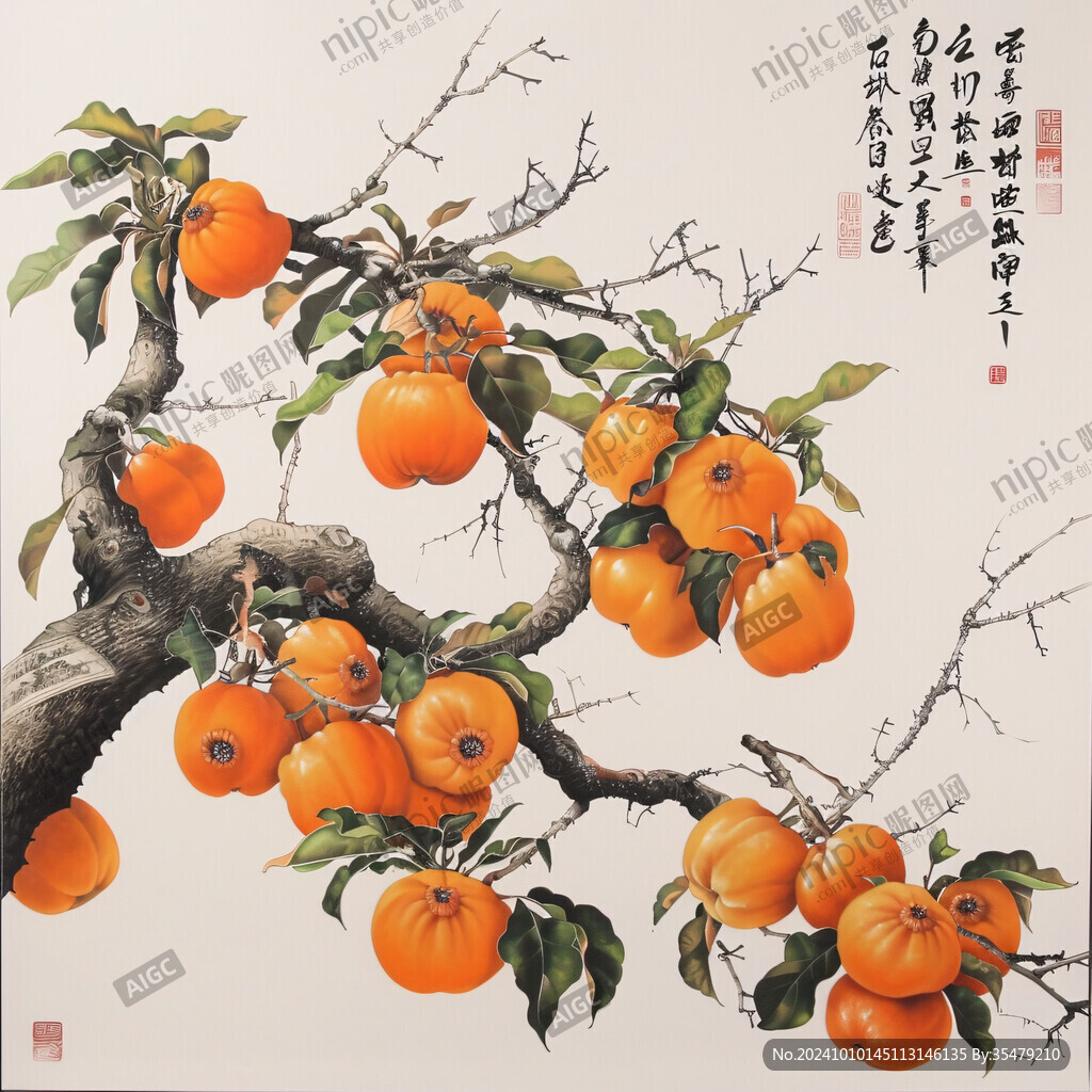 柿子装饰画柿柿如意