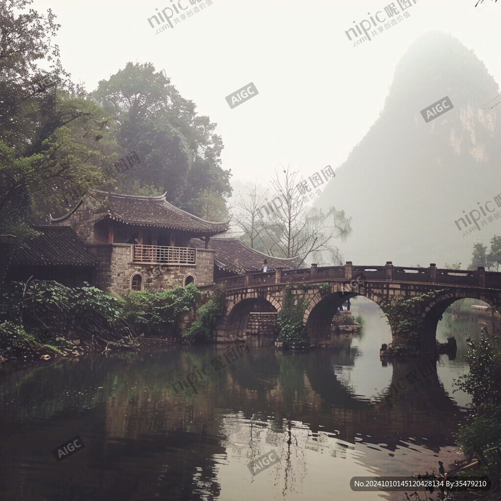 建筑溪流苗寨老桥小溪