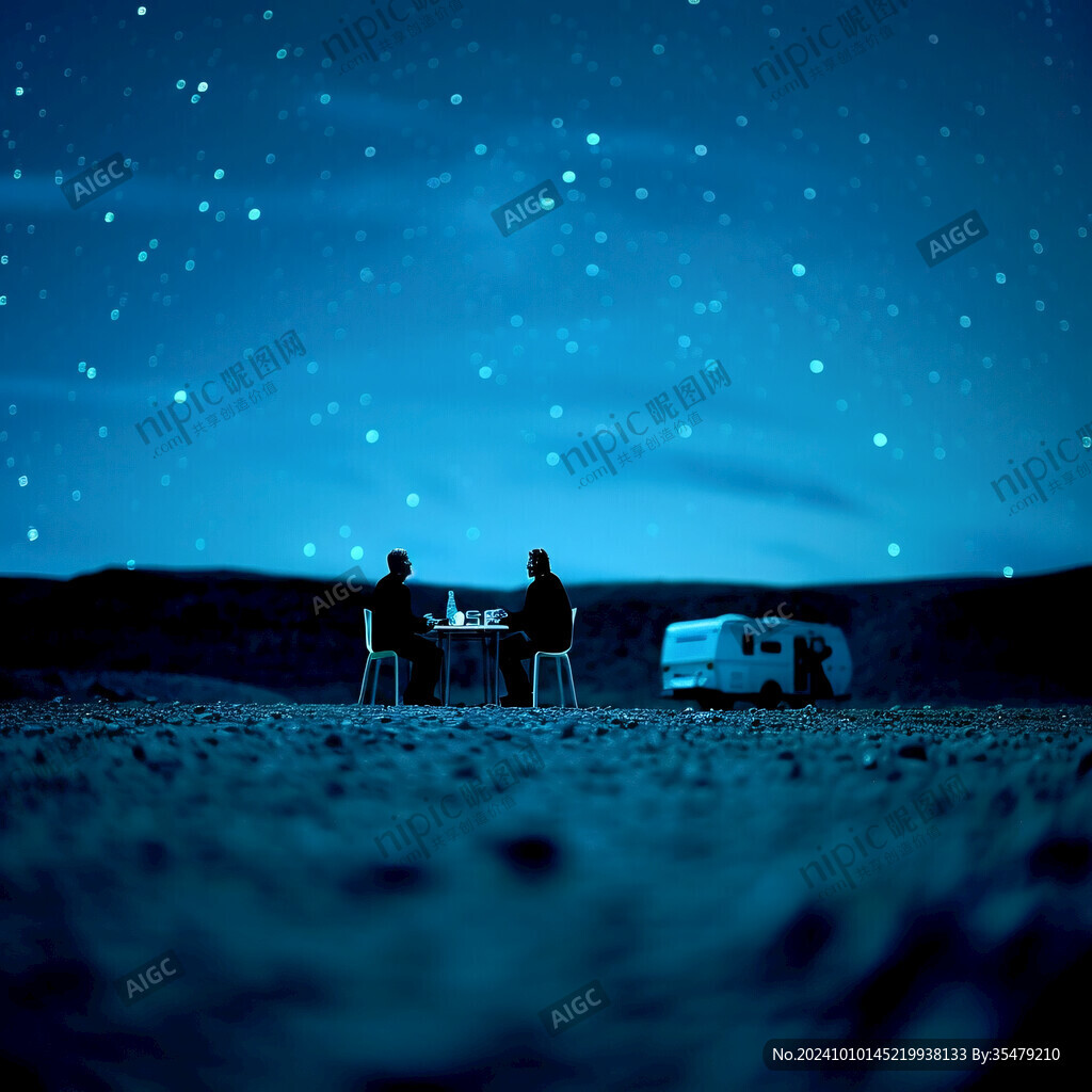 情侣夜晚露营看星空