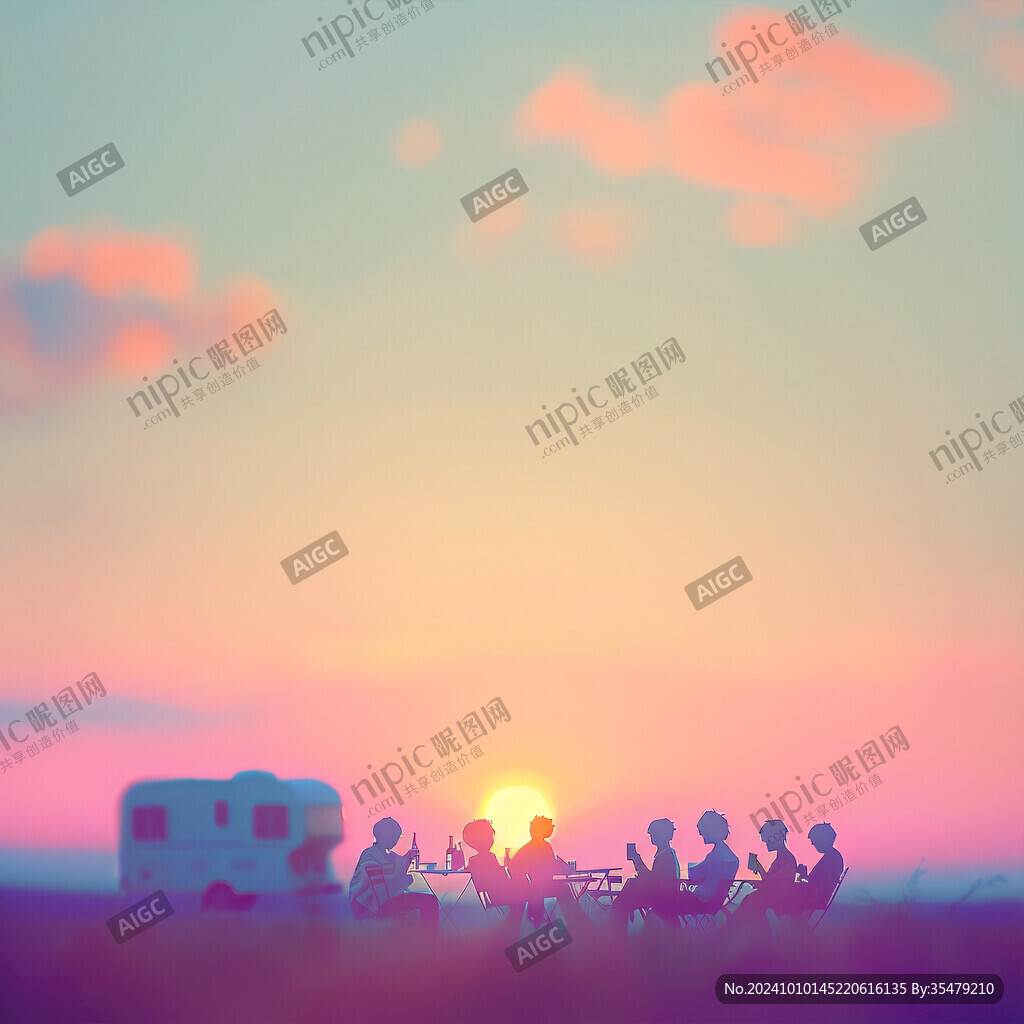 夕阳下辛勤工作的小人