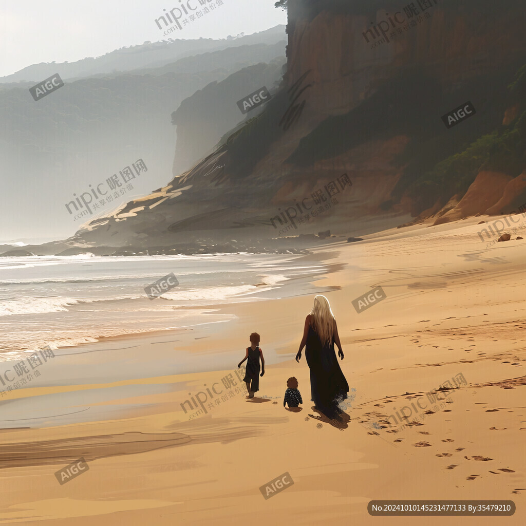海滩漫步插画