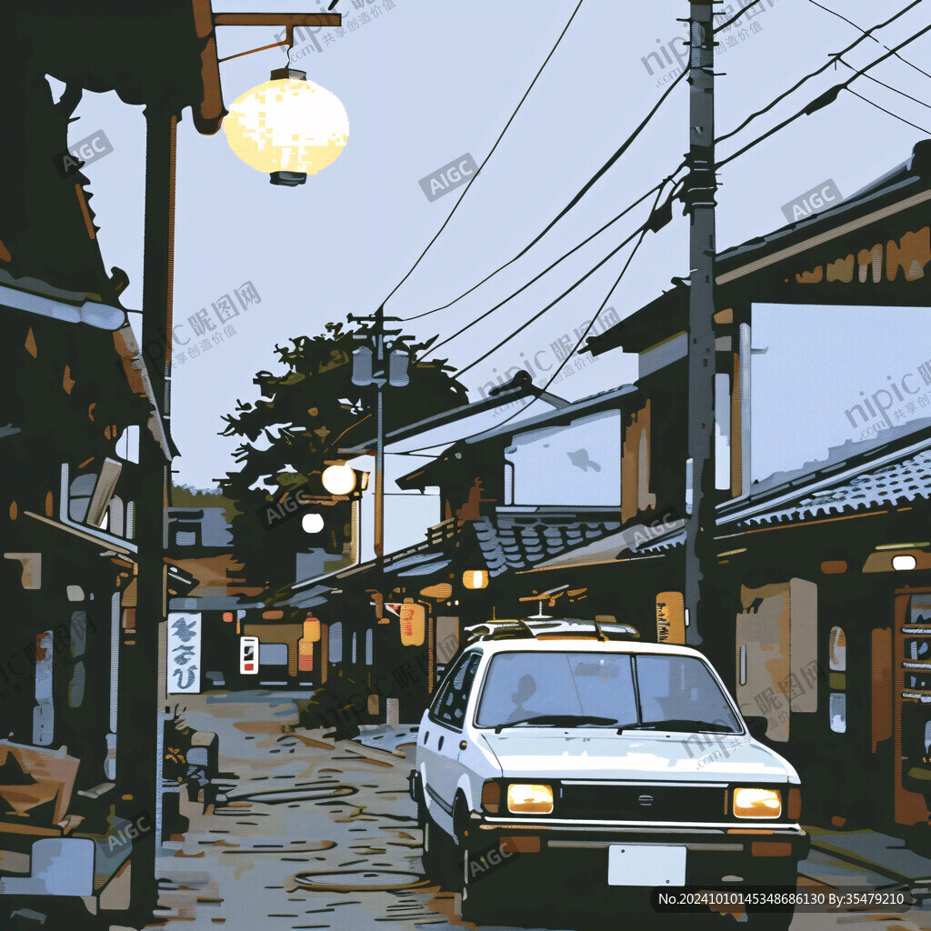 日落街道插画