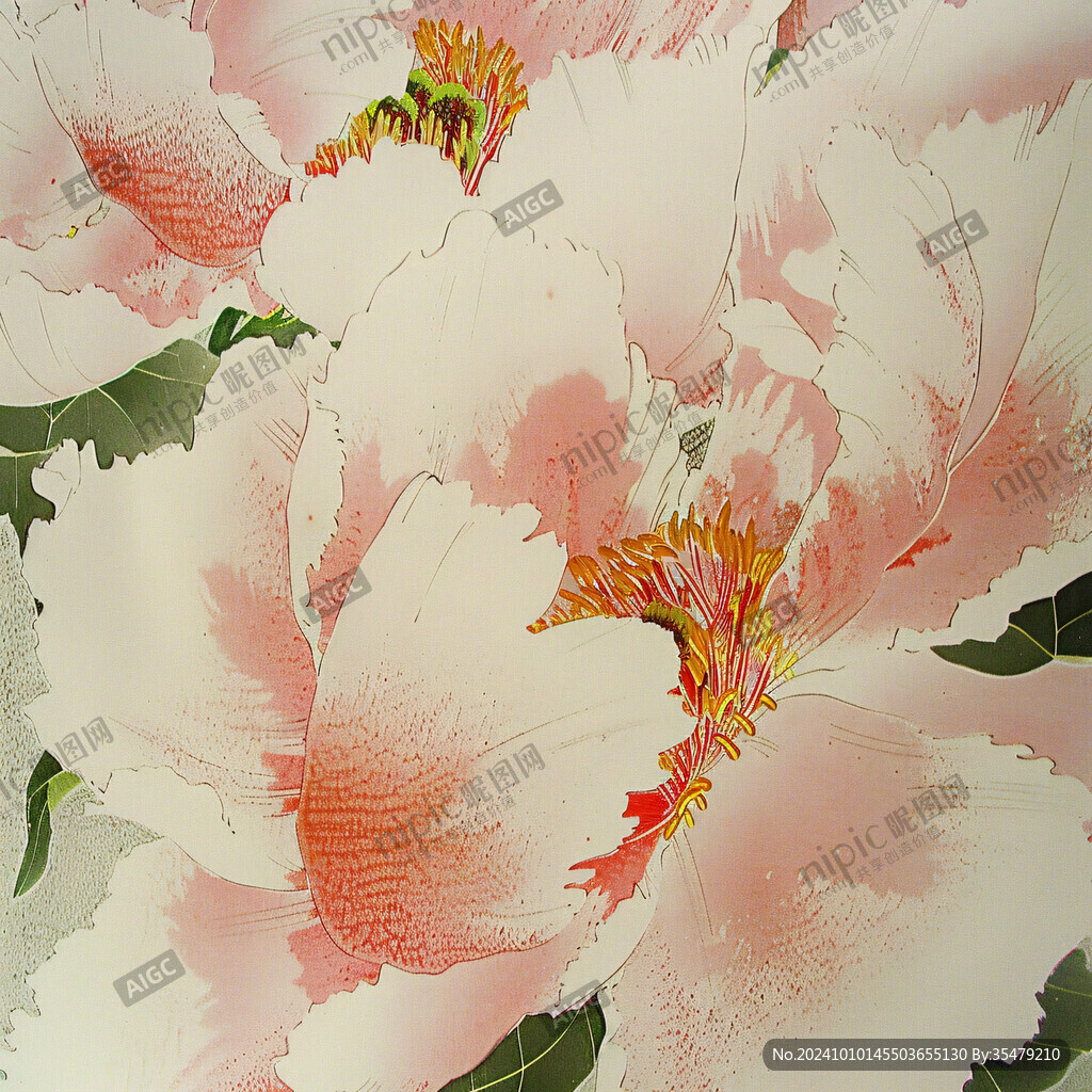 工笔手绘芙蓉花