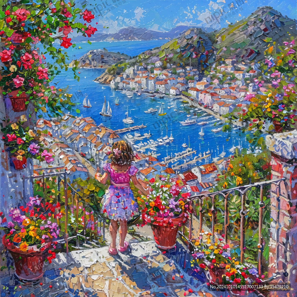 手绘地中海油画