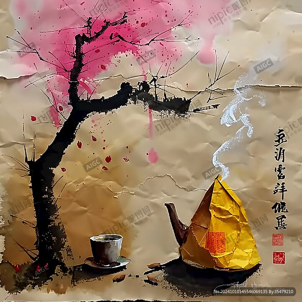 茶室茶楼水墨画