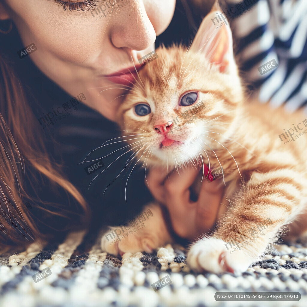 抱小猫咪的女孩