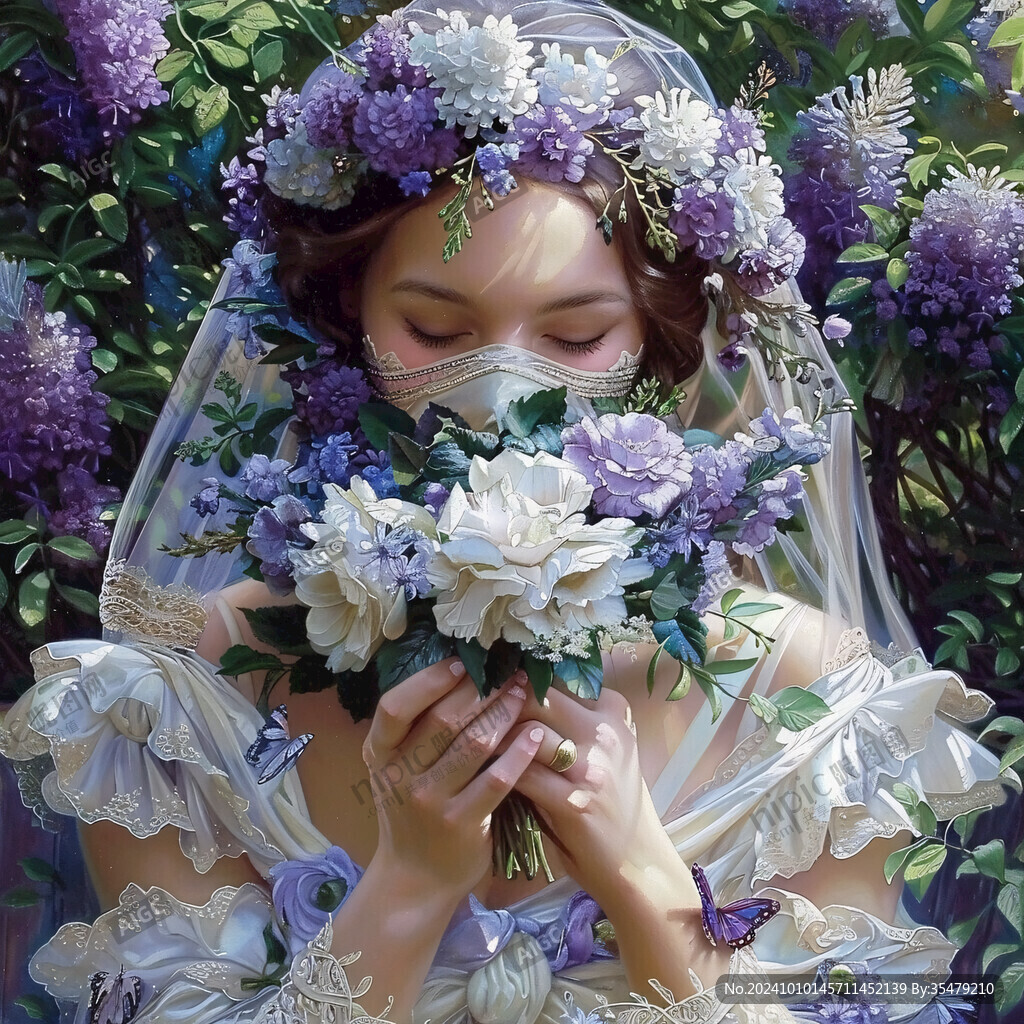高级紫手绘花艺素材