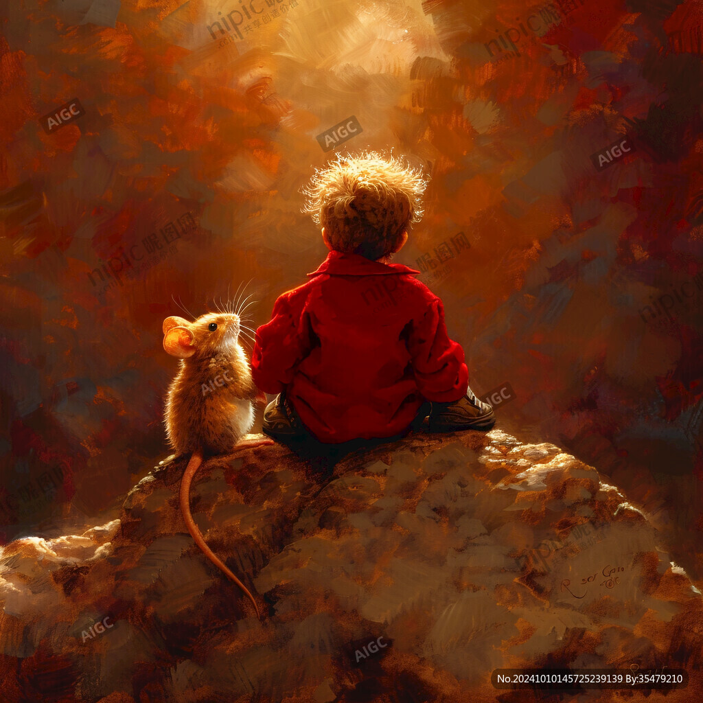 和松鼠为伴的小男孩