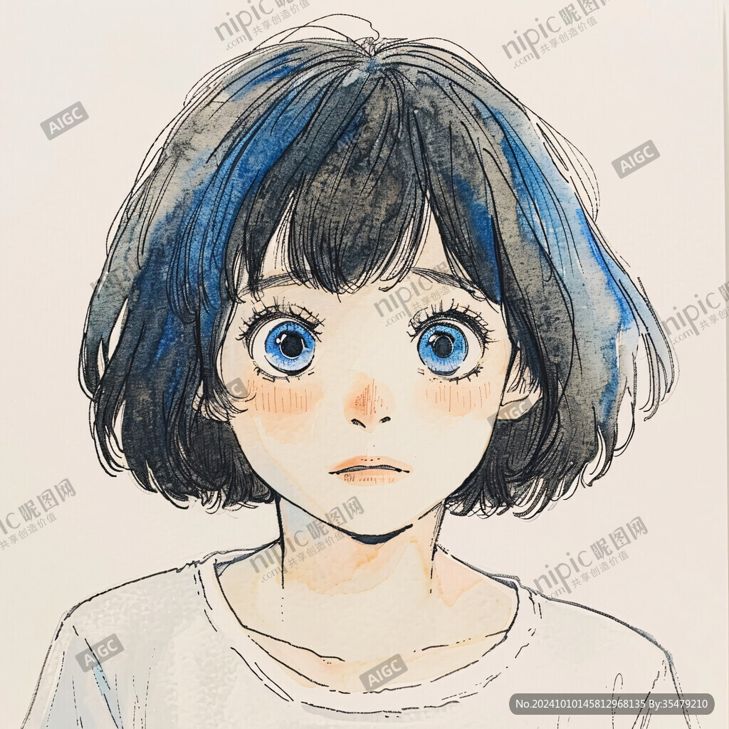短发女孩手绘头像