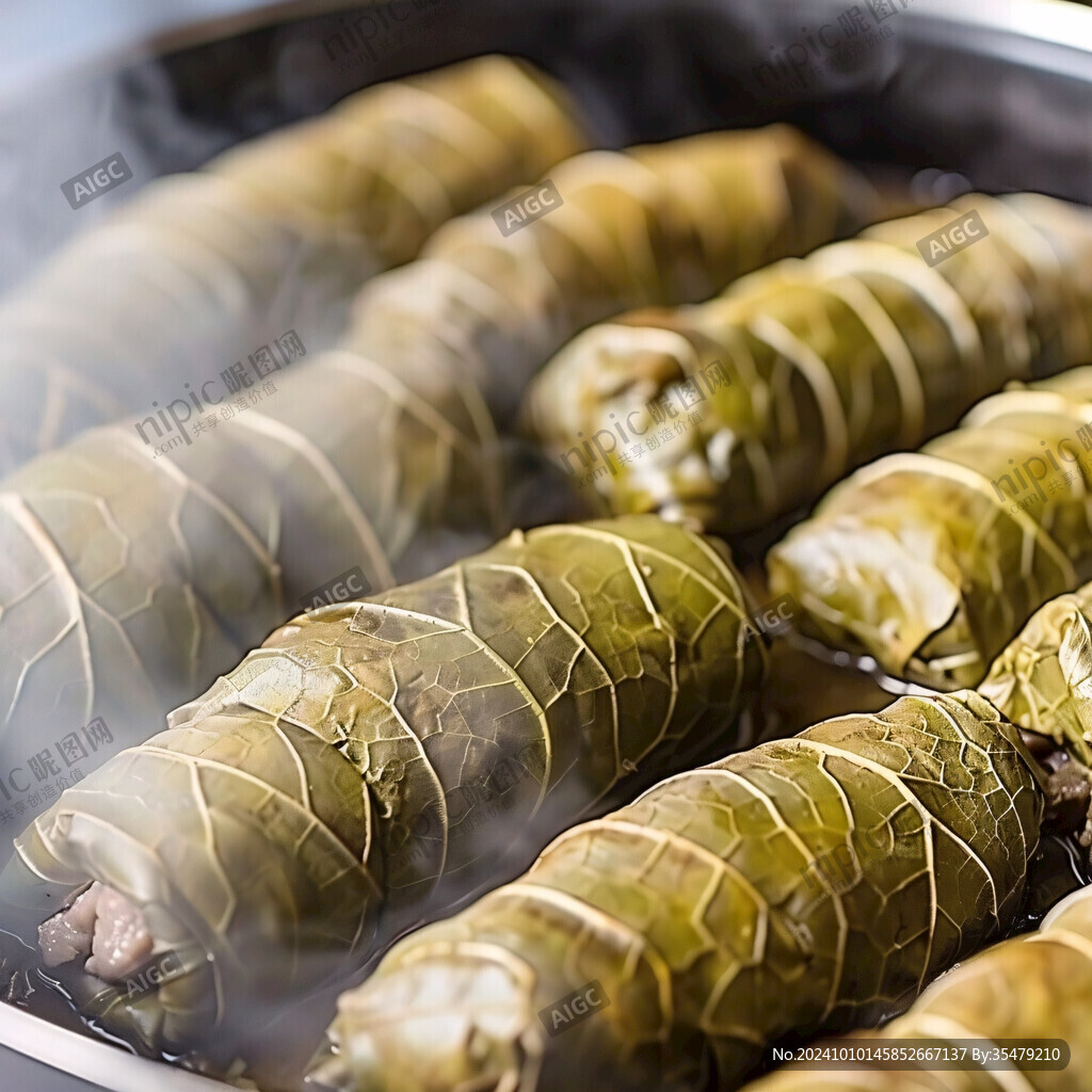 蒸笼里放着肉粽子