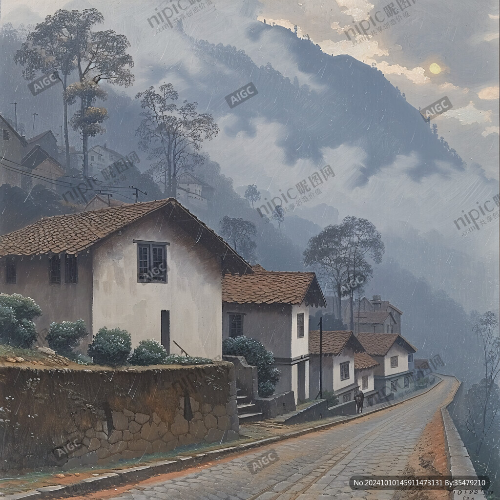 山村民居插画