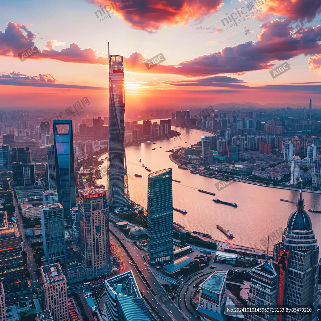 陆家嘴红日霞光