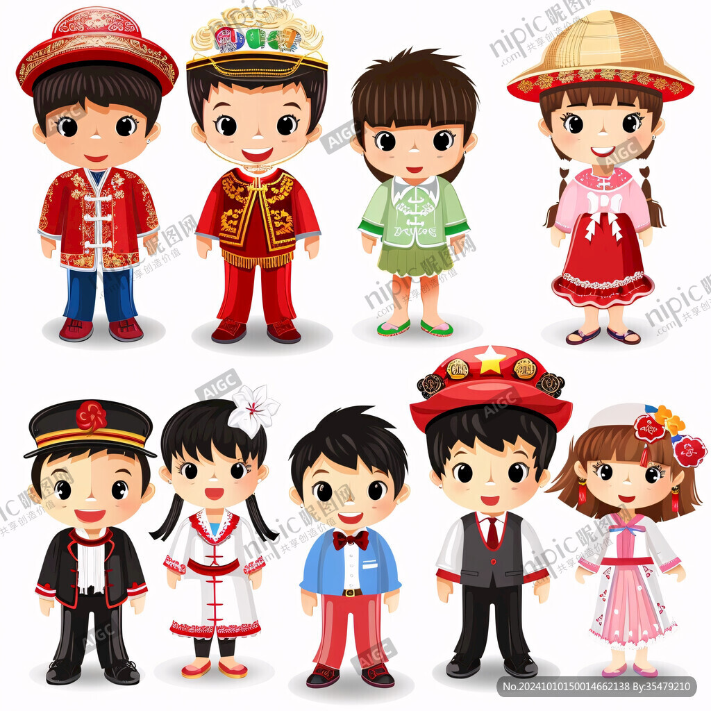 中国民族服装卡通人