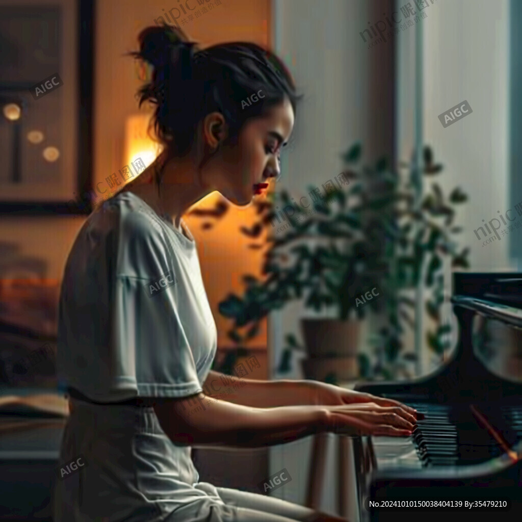 弹钢琴美女少女