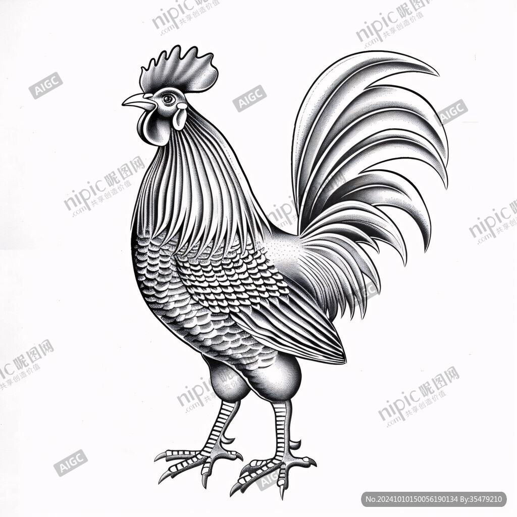 手绘版画土鸡