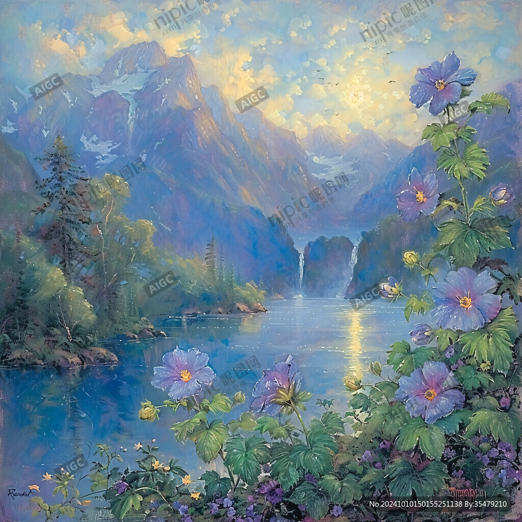 油画荷塘月色