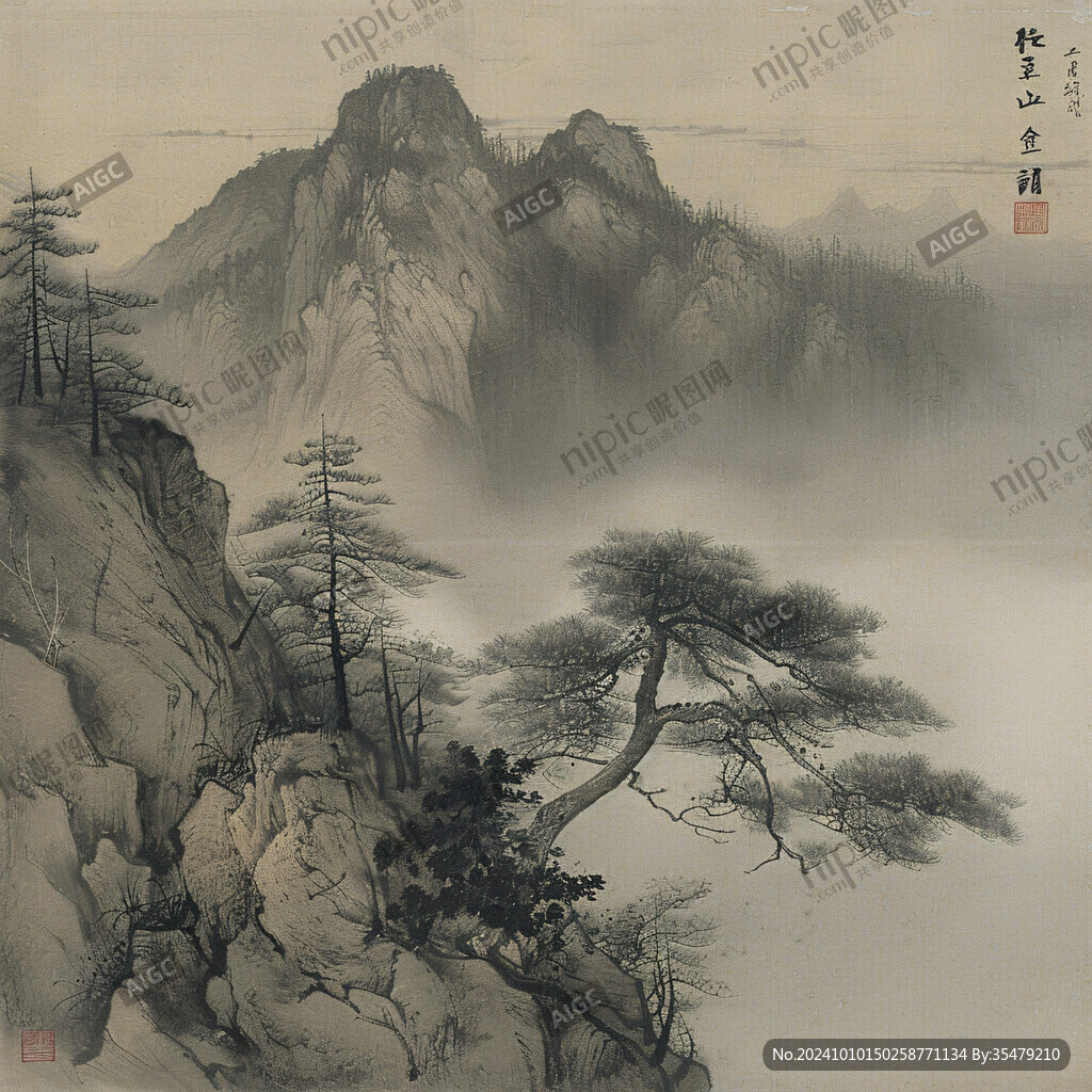 工笔山水奇松