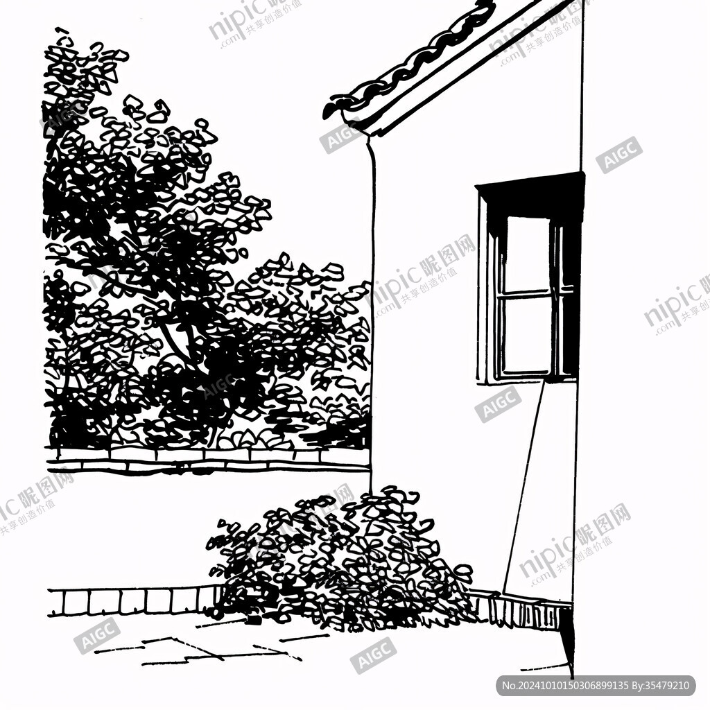 白描徽派建筑