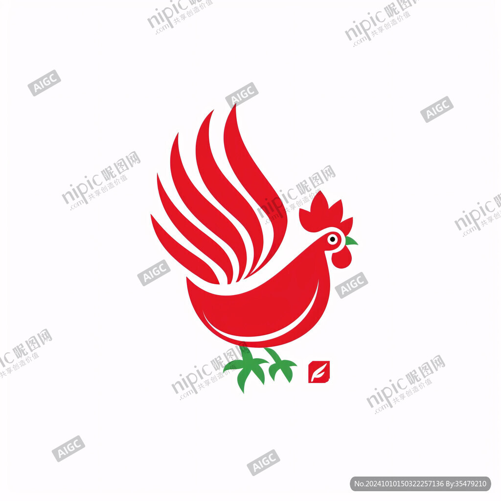 手绘插画公鸡logo