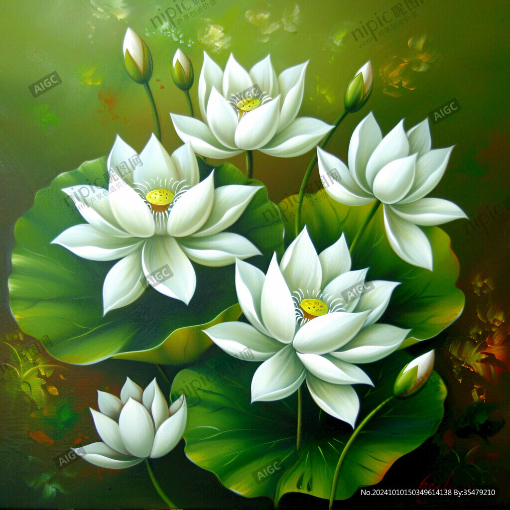 白色荷花壁画