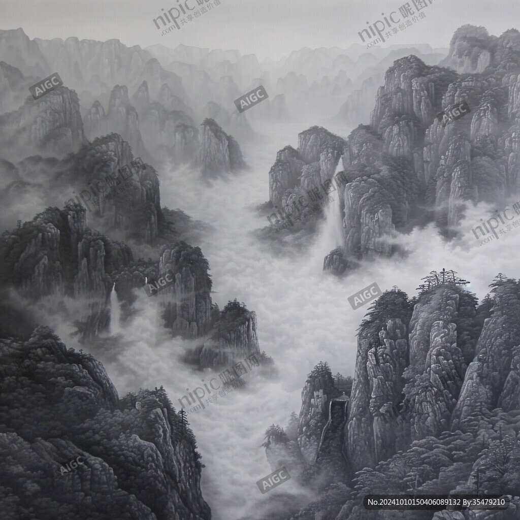 禅境山峰群山国画油画