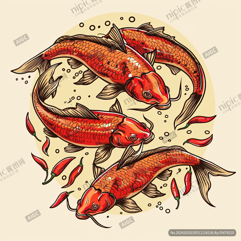 手绘锦鲤插画