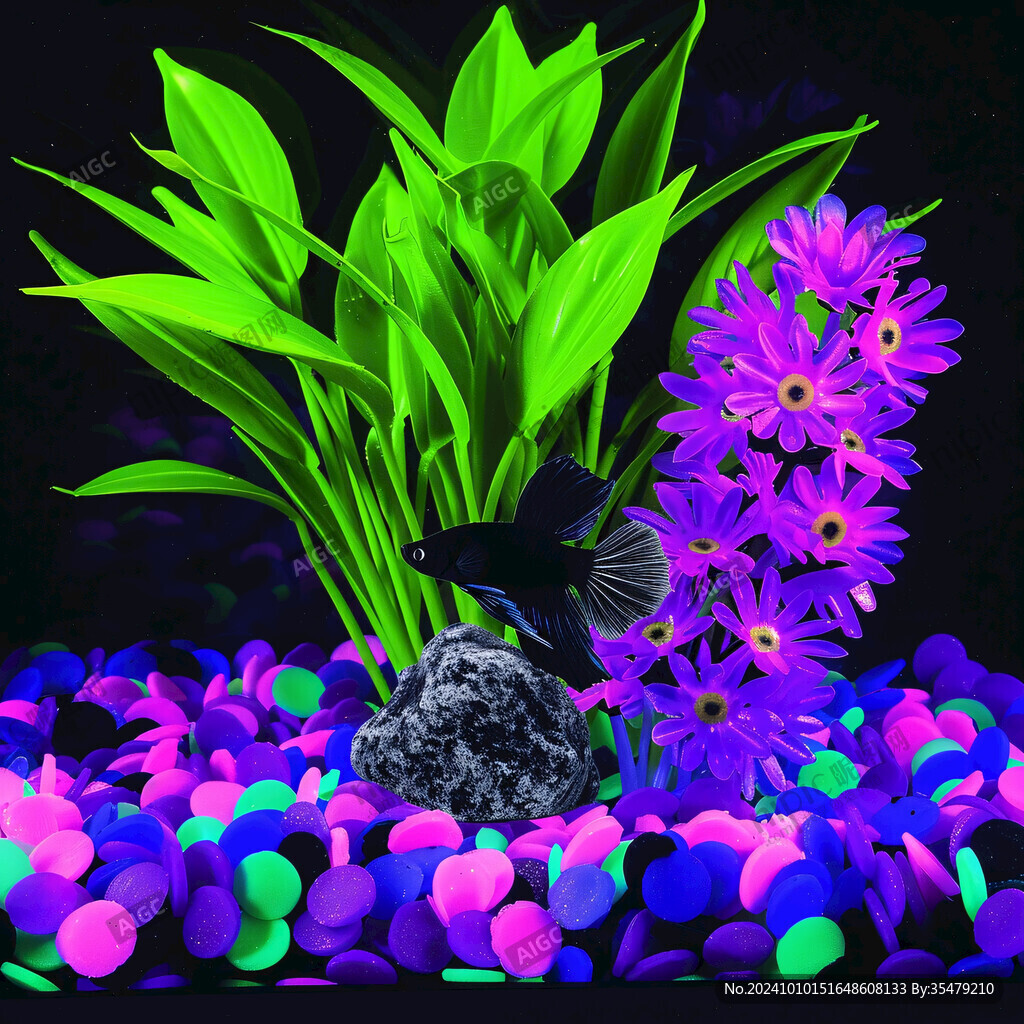 鱼缸鱼植物插画