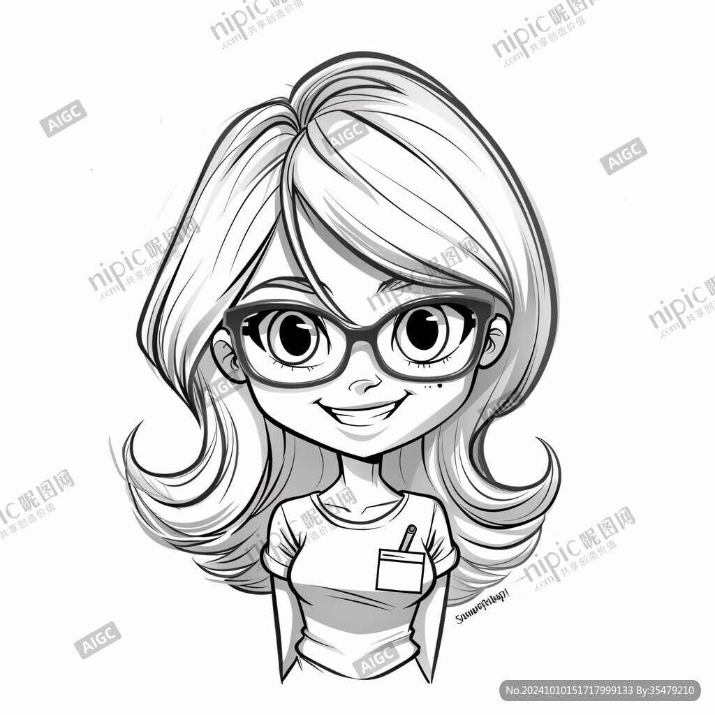 插画人物戴眼镜女孩