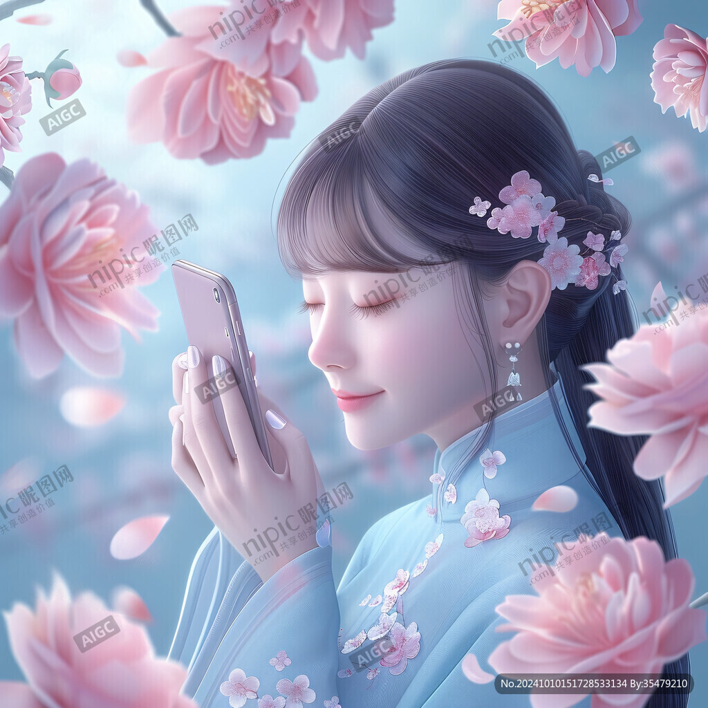 桃花美人插画