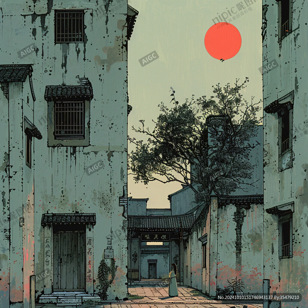 乌镇插画手绘装饰画