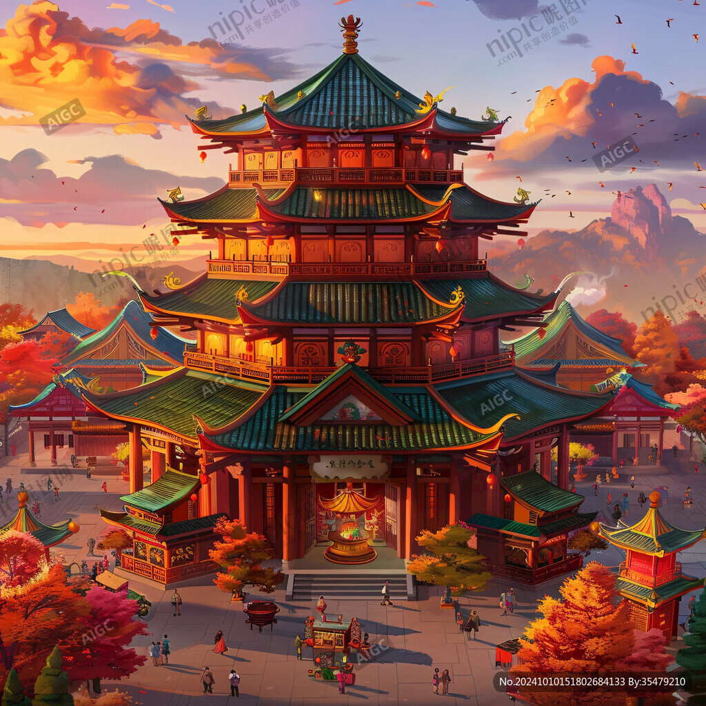 楼阁仙景插画