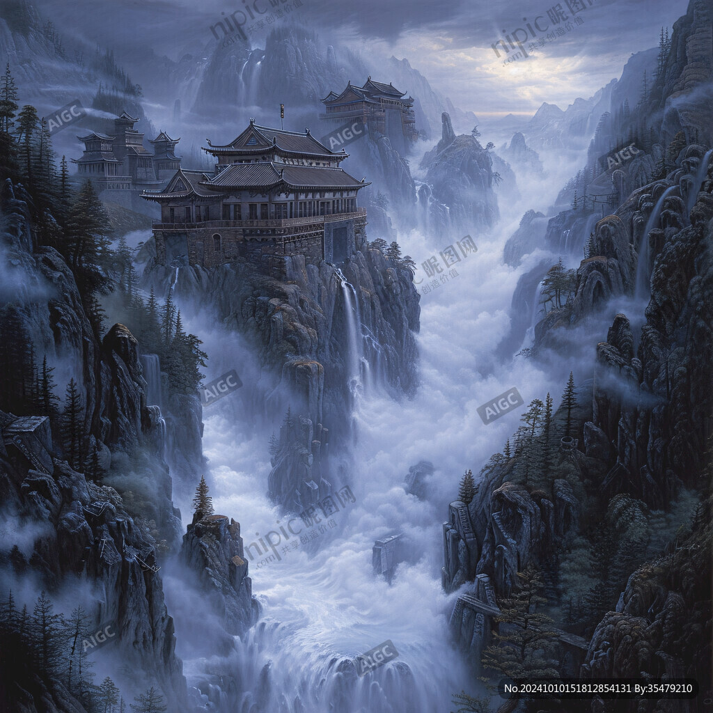 山水深渊建筑立体画