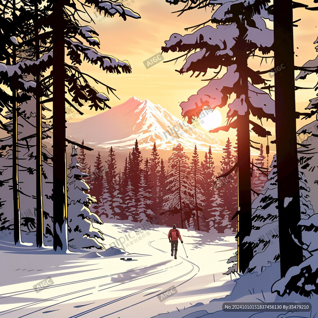 插画滑雪