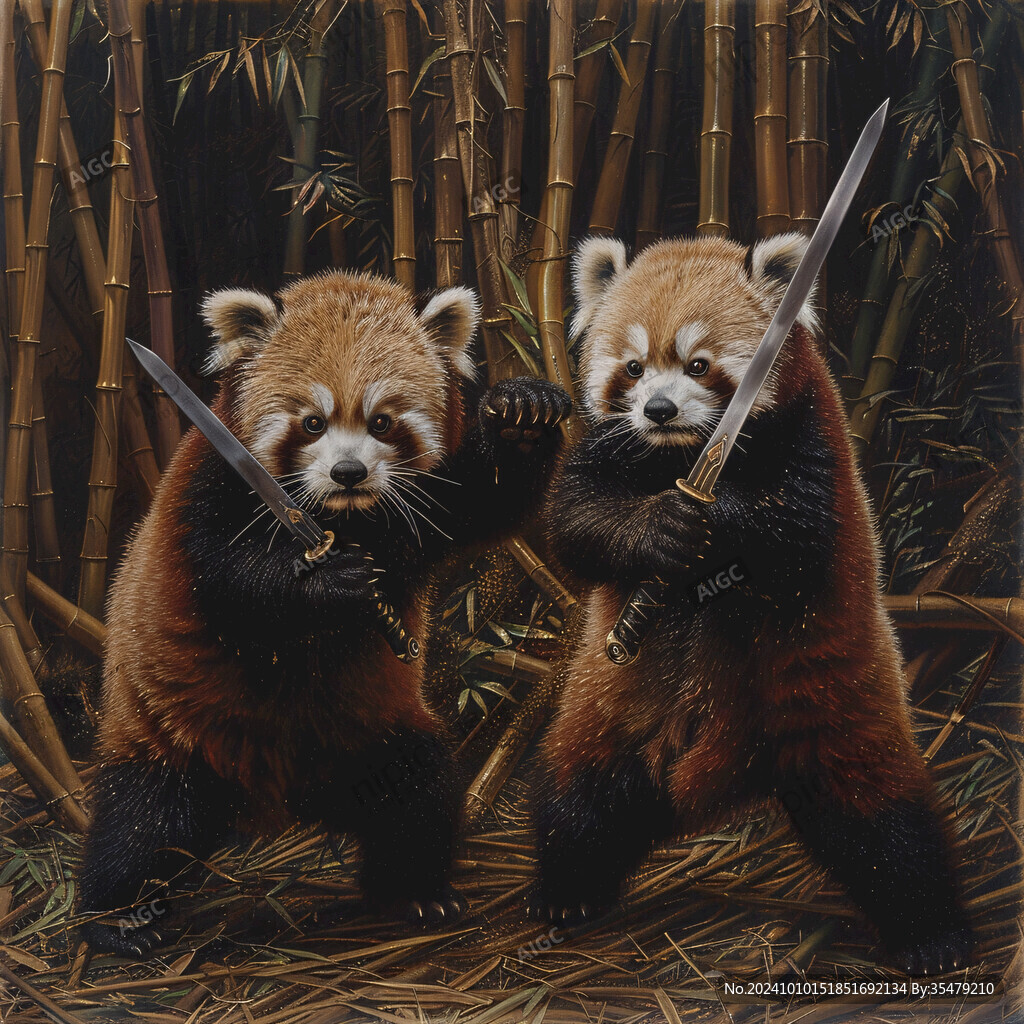 熊猫题材油画