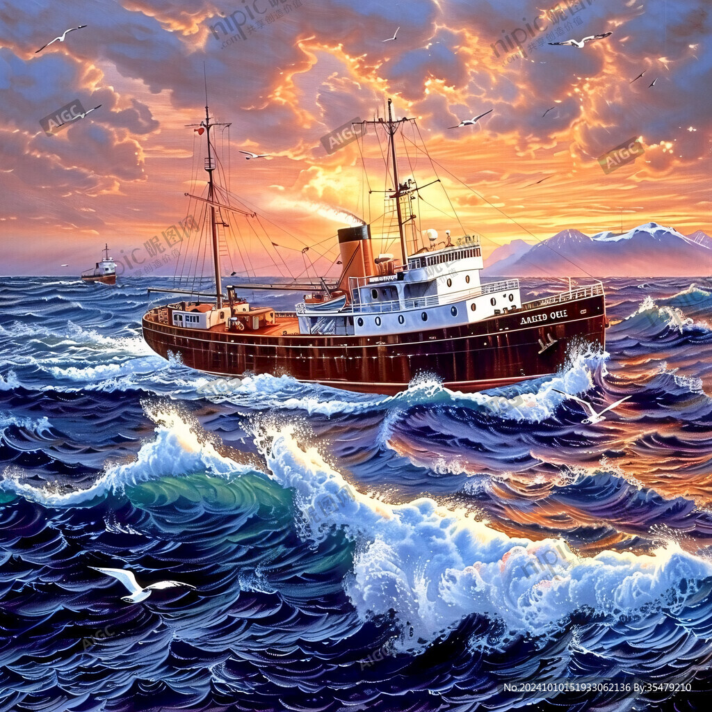 海上航行油画