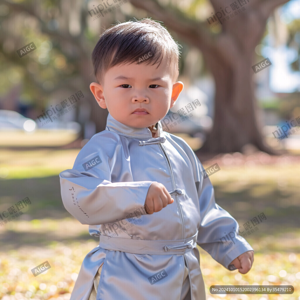 唐装小男孩留小辫