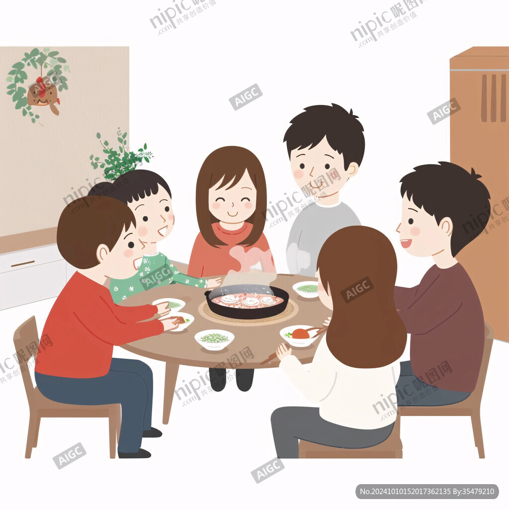 团圆聚餐吃饭插画