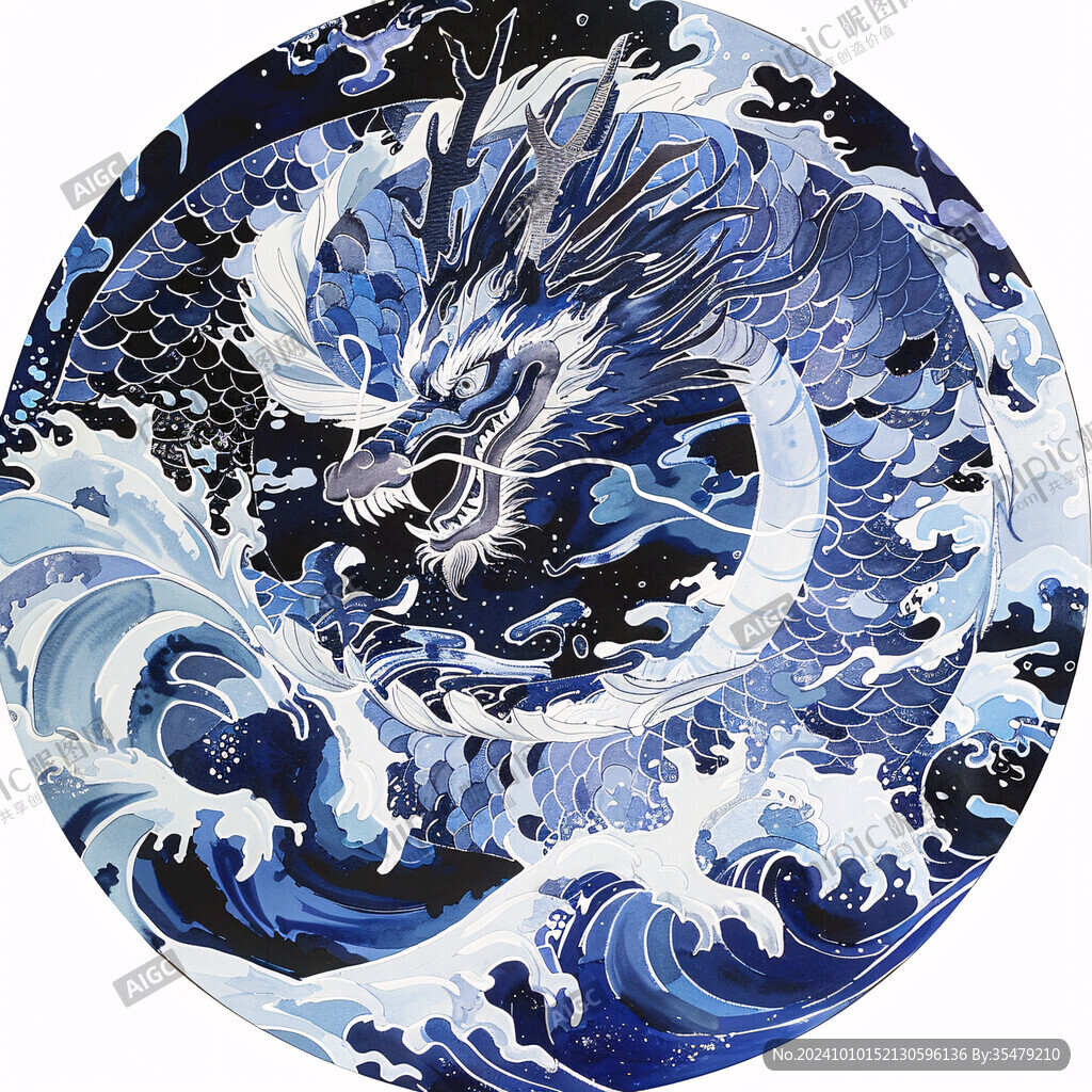 圆形国潮海浪