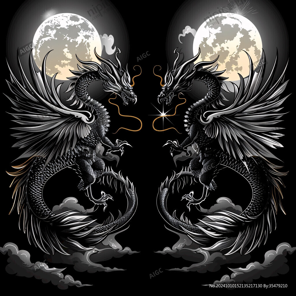双龙戏珠插画
