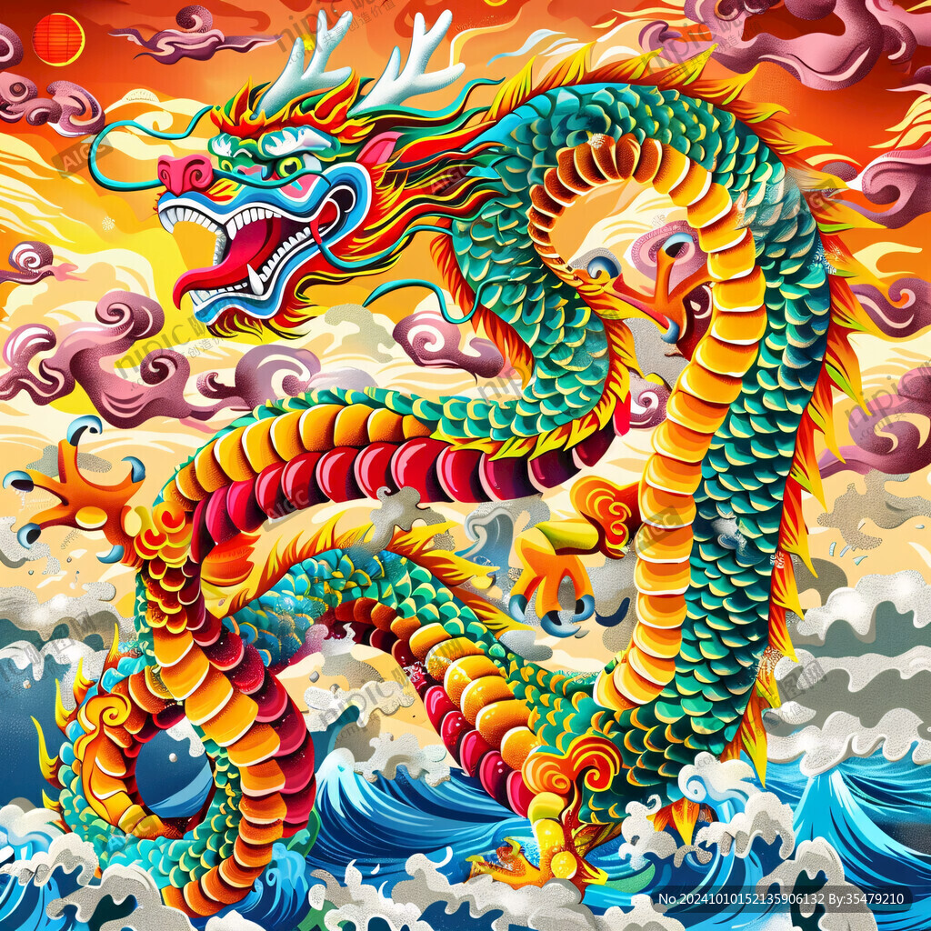 双龙戏珠插画