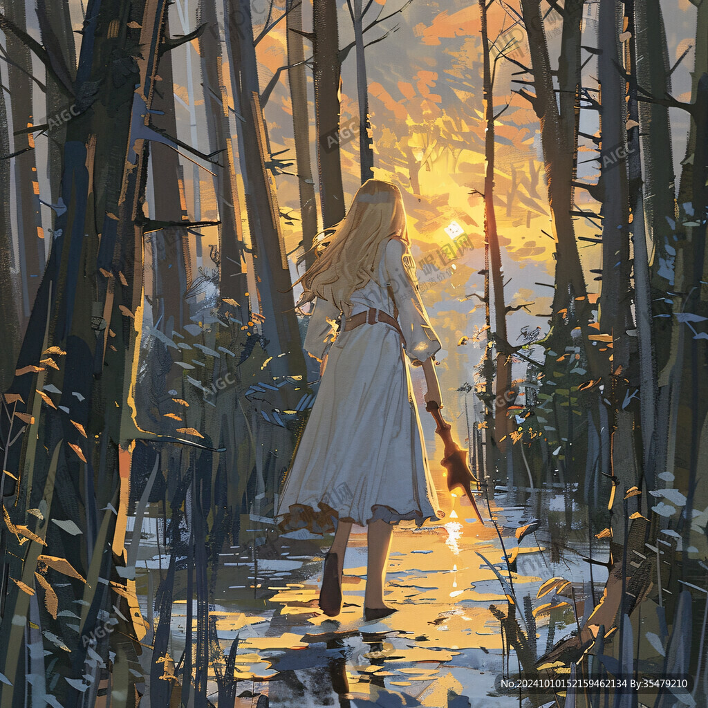 场景插画植物少女