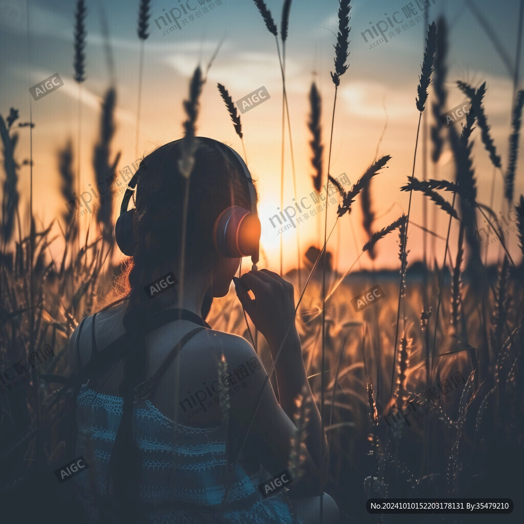 夕阳下呐喊的美女