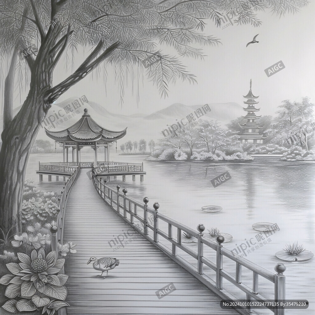 水榭树木壁画