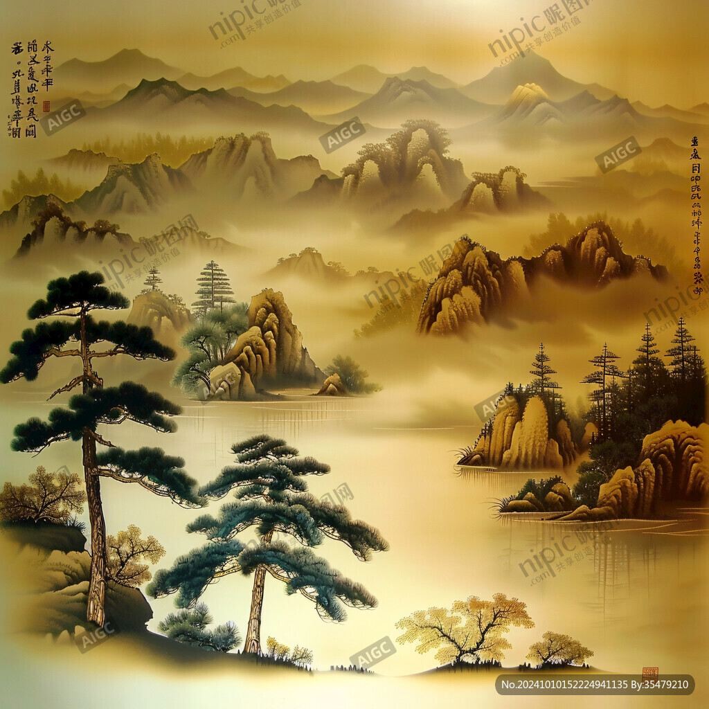 中式山水金松