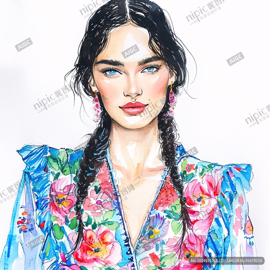 女性插画绘画时尚彩绘