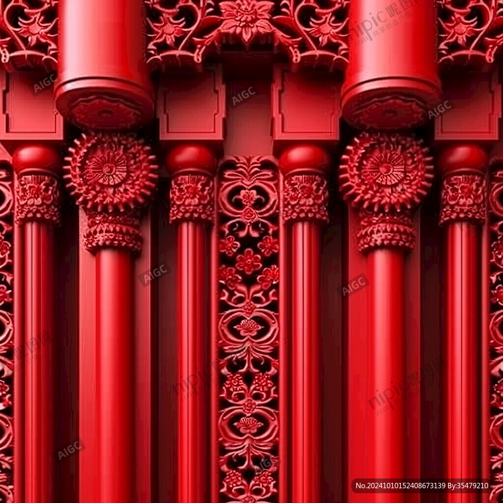 红色古建筑柱子