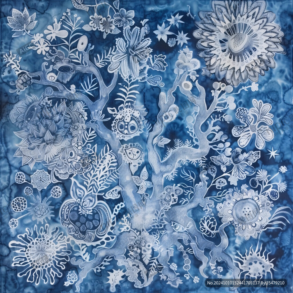 蓝色花纹水墨素材纹理